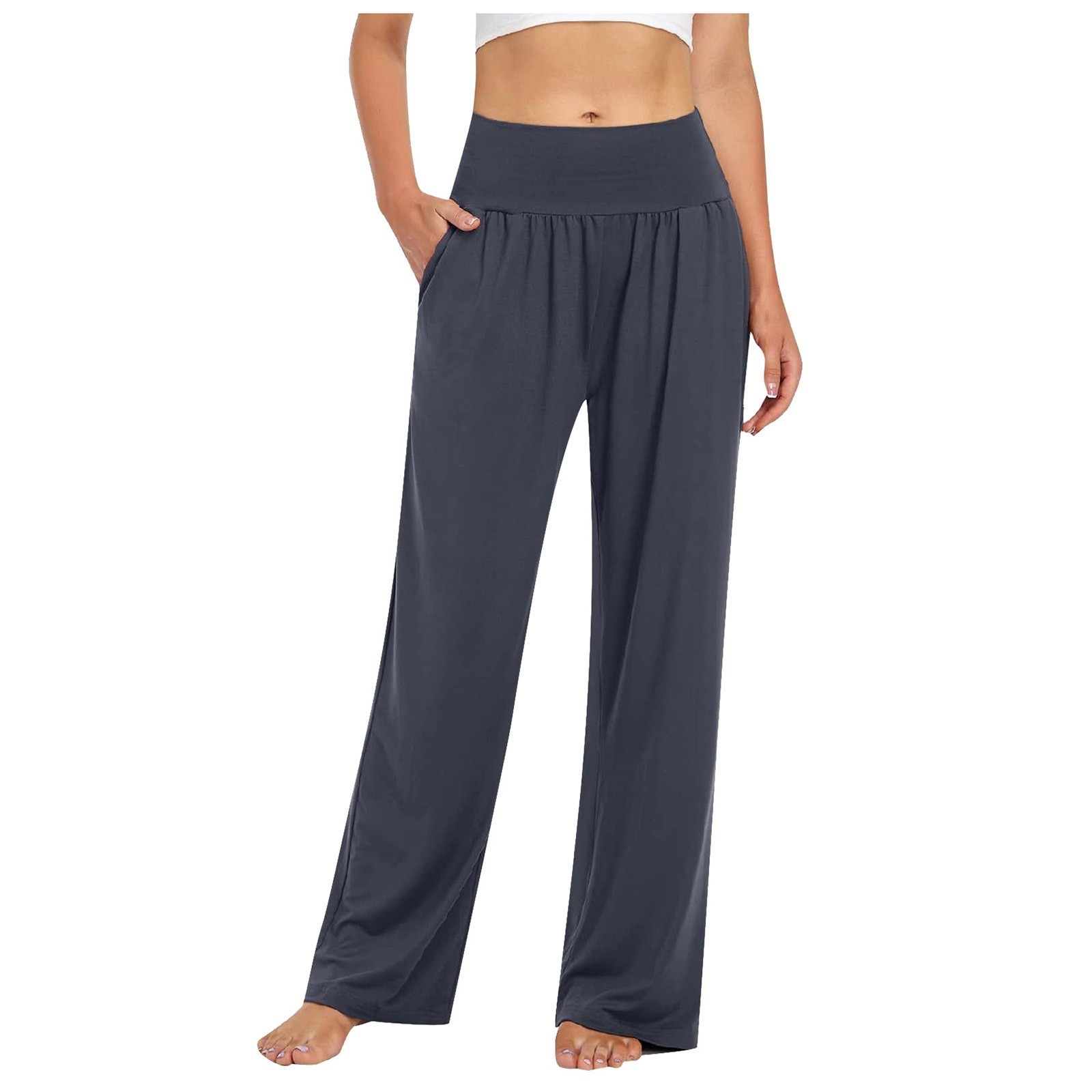 thumbnail image 1 of Pantalones de chándal de cintura alta y pierna ancha para mujer: pantalones palazzo de yoga con bolsillos, tejido elástico, para todas las ocasiones, tallas S-XXL, 1 of 6